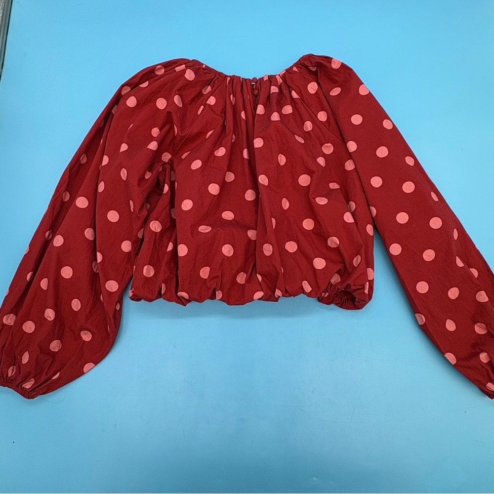 Maeve by Anthropologie Bubble Poplin Crop Top Red Polka Dot Women's Size Medium - Picture 6 of 12